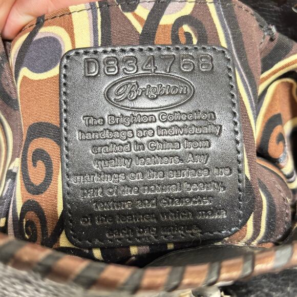 Brighton black pebbled leather shoulder bag purse gold & silver woven trim - Picture 3 of 9